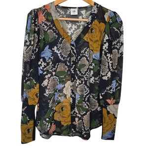 Cabi Womens Long Sleeve Charmer Floral Mixed Print Button Front Blouse XS 3762